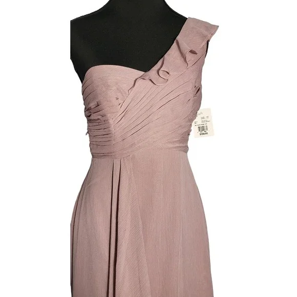 David's Bridal One Shoulder Chiffon Formal Dress with Cascading detail Size 2 - Picture 3 of 12